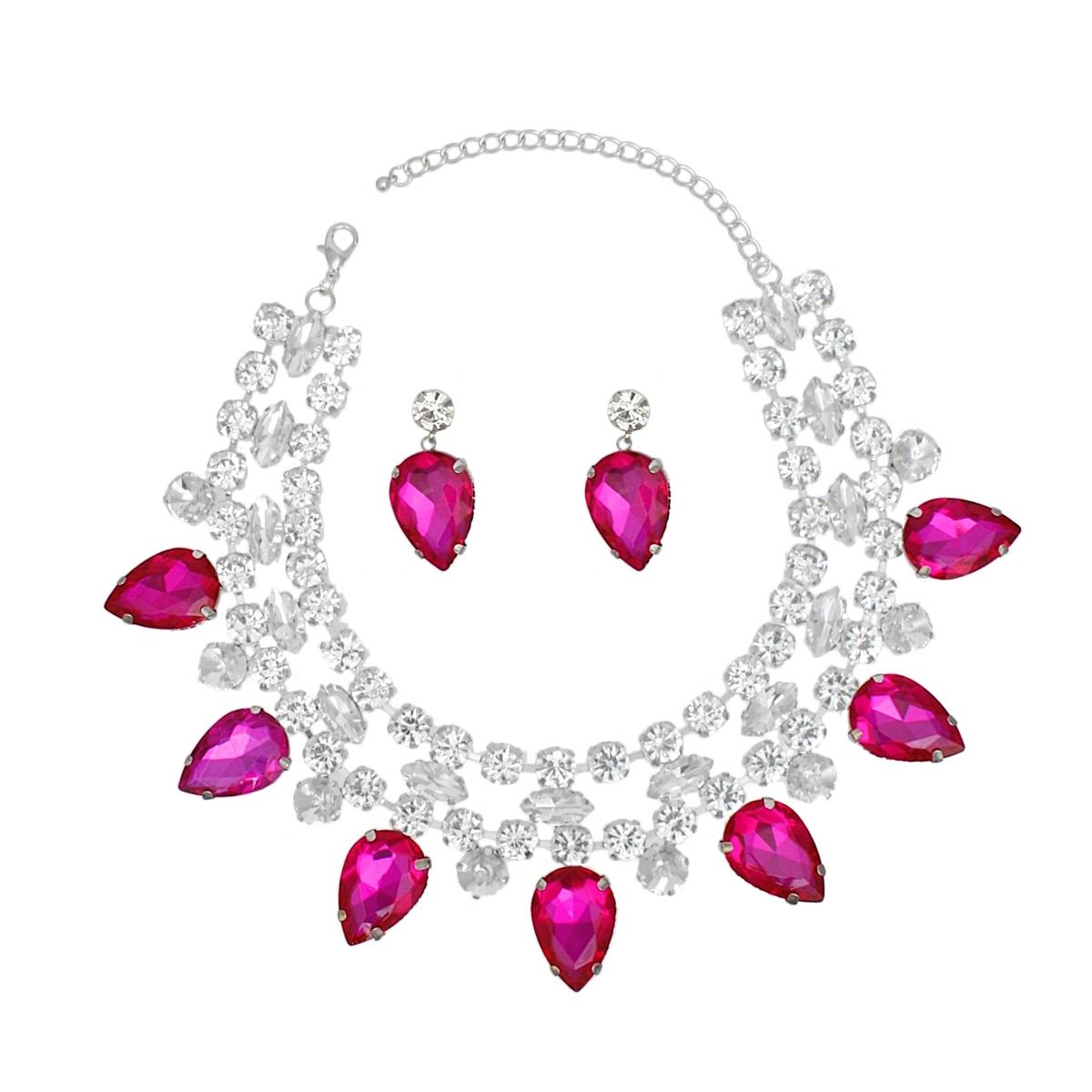 Formal Brilliant Fuchsia Teardrop Crystal Necklace