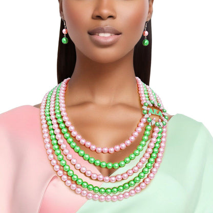 AKA Necklace Pink Green Pearl AKA Set