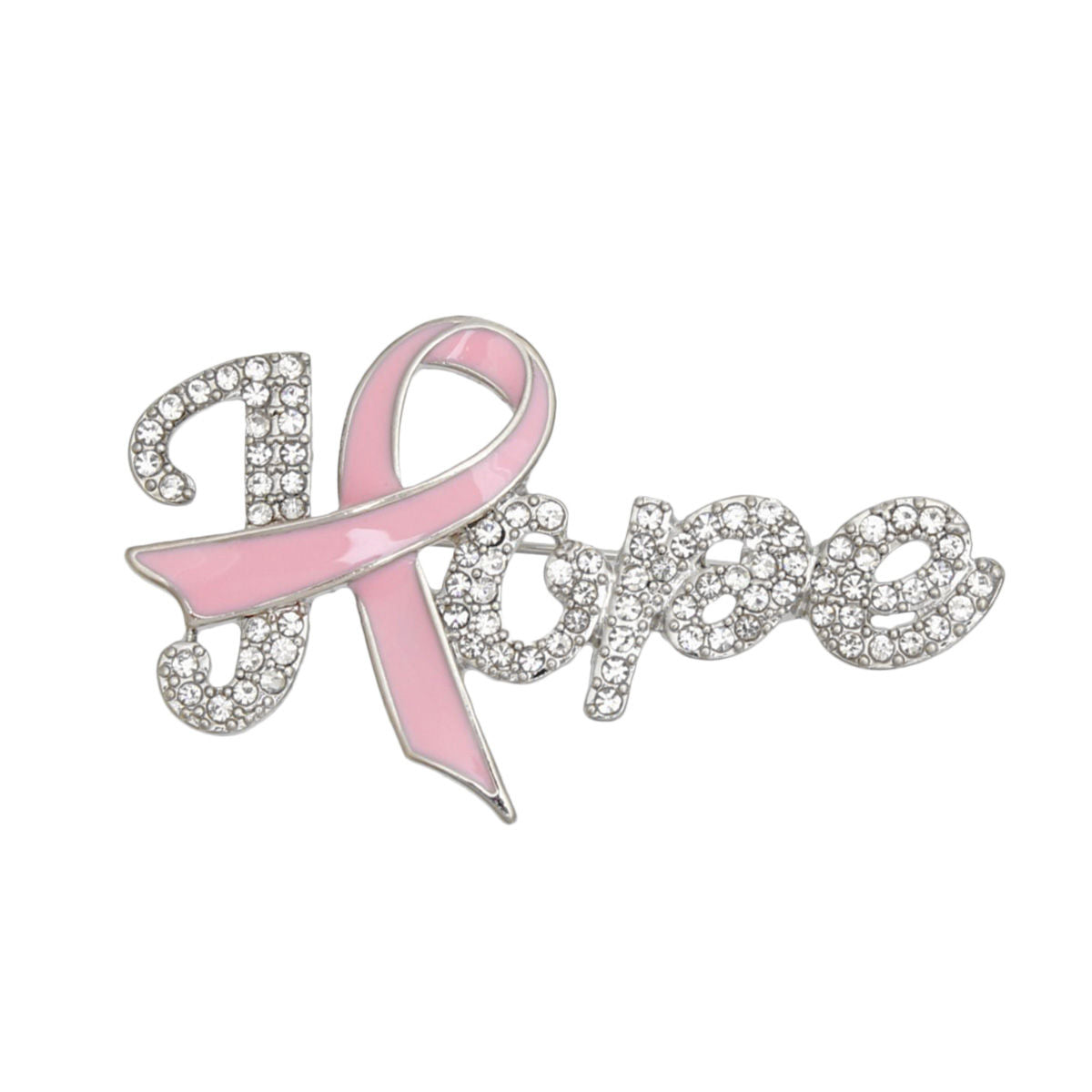 Breast Cancer Brooch Silver Light Pink Ribbon Hope Pin