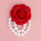 DST Sorority Red Flower Draped Pearls Brooch Pin