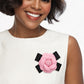 Brooch Clip Pink Faux Leather Camellia Ribbon Pin