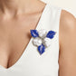 ZPB White 3 Blossom Royal Blue Leaf Brooch Pin