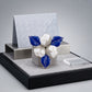ZPB White 3 Blossom Royal Blue Leaf Brooch Pin