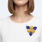 SGRHO Yellow 3 Blossom Royal Blue Leaf Brooch Pin