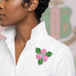 AKA Pink 3 Blossom Green Leaf Brooch Pin