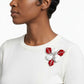 DST White 3 Blossom Crimson Red Leaf Brooch Pin