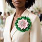 AKA Pink Green Floral Bling Brooch and Hair Clip