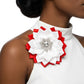 DST Red White Floral Bling Brooch and Hair Clip