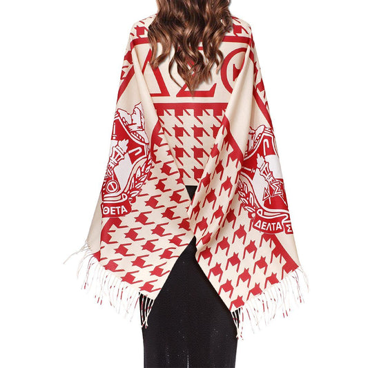 DST Sorority Crimson Cream Houndstooth Shawl Scarf