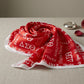 DST Long Red and White Graphic Rectangle Scarf