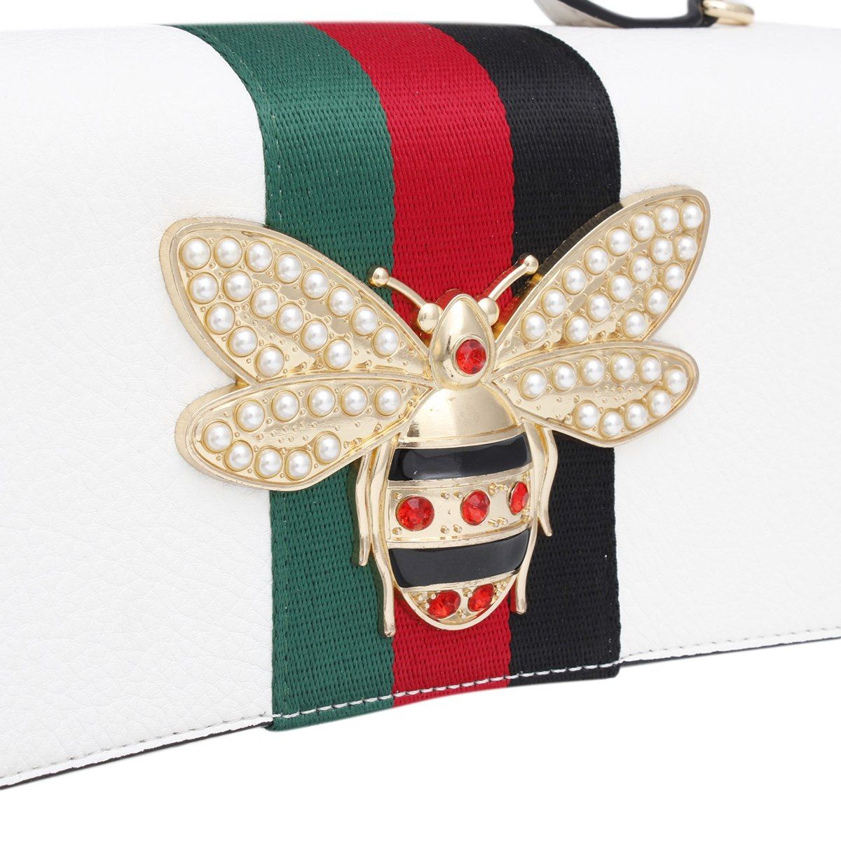 Satchel White Striped Bee Boxy Handbag