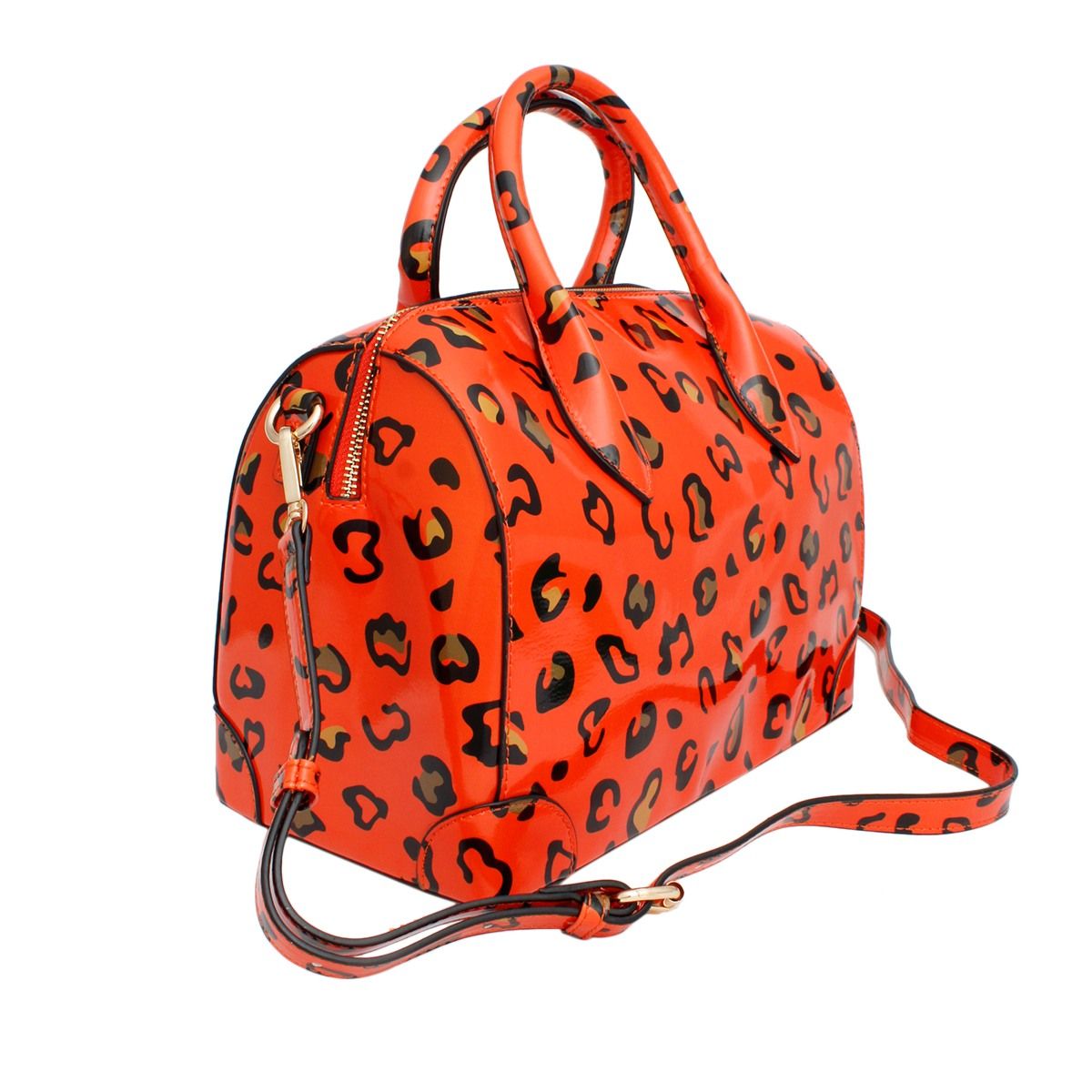 Domed Satchel Neon Orange Leopard Handbag Set