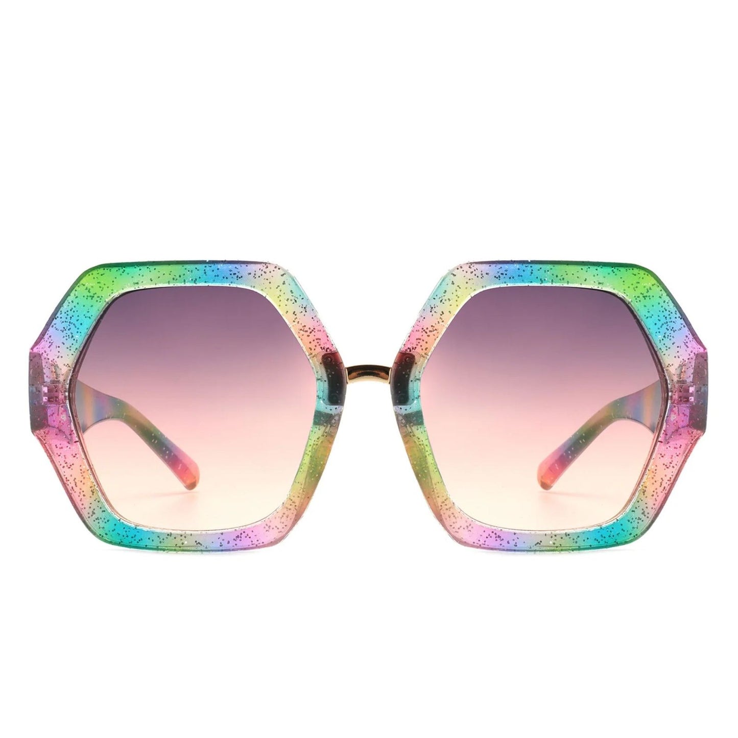Sunglasses Rainbow Geometric Hexagon Oversized