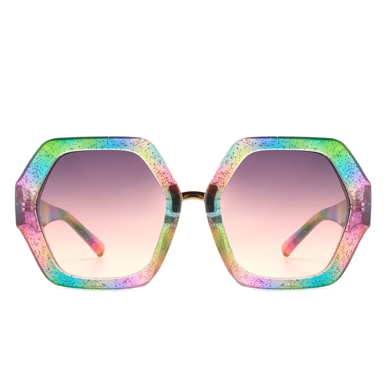 Sunglasses Rainbow Geometric Hexagon Oversized
