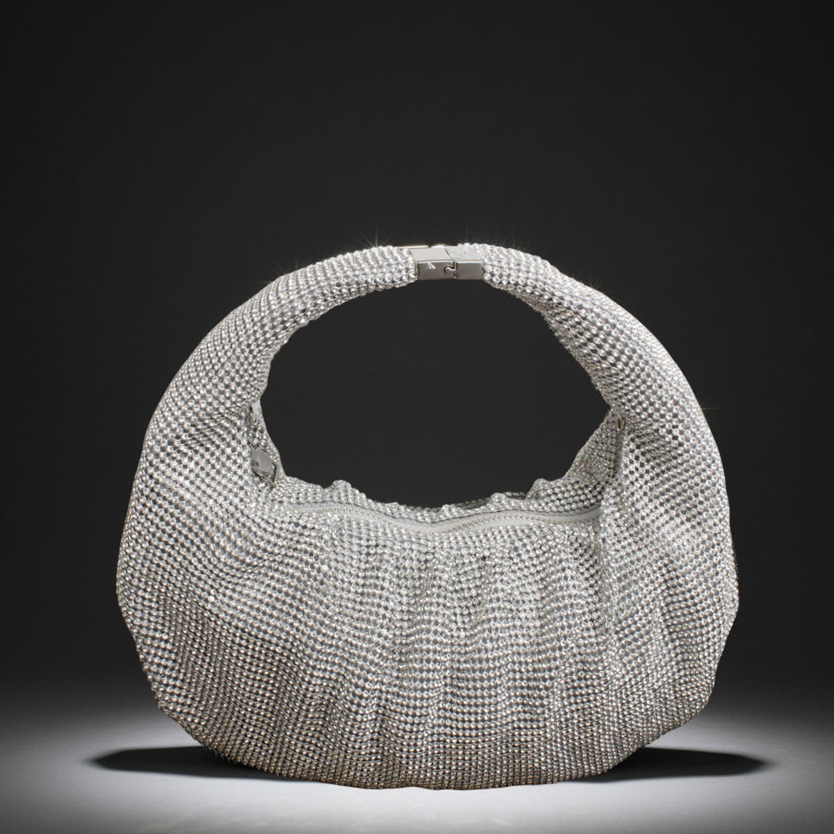 Clutch Premium Silver Rhinestone Mesh Hobo Bag