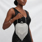 Clutch Silver Rhinestone Fringe Heart Hardcase Bag