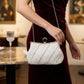 White Pearl Rhinestone Hand Sewn Evening Clutch
