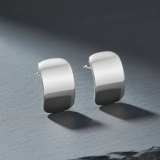 Stainless Steel Curved Rectangle Disc Earrings