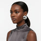 Stud Silver Steel Curved Round Disc Earrings