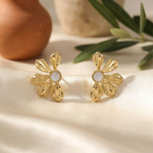 Stud 18K Gold Stainless Mother of Pearl Earrings
