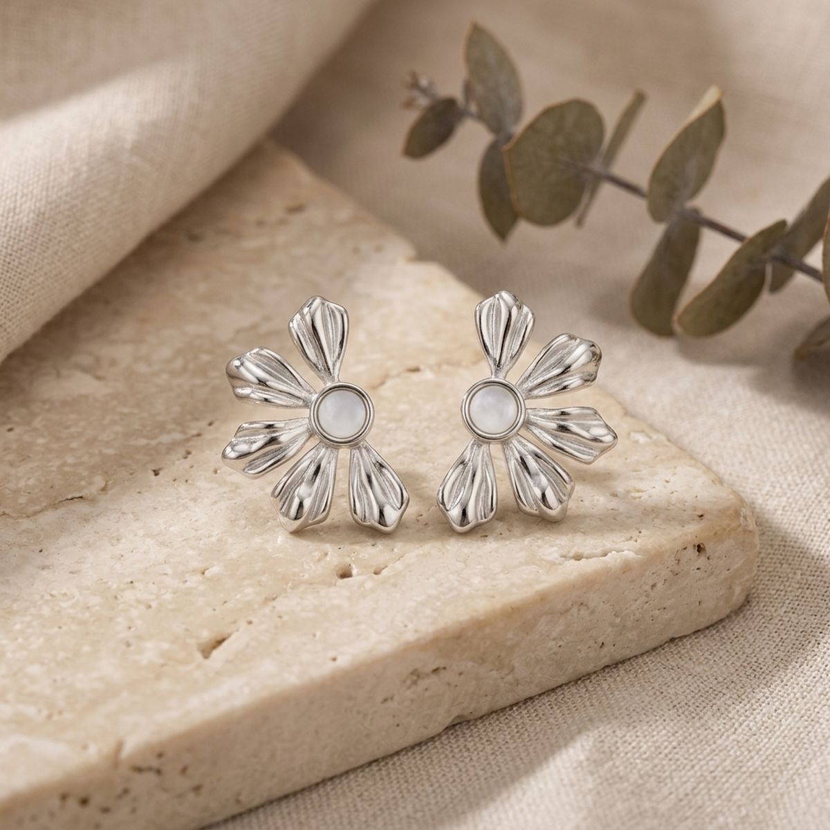Stud Stainless Steel Mother of Pearl Earrings