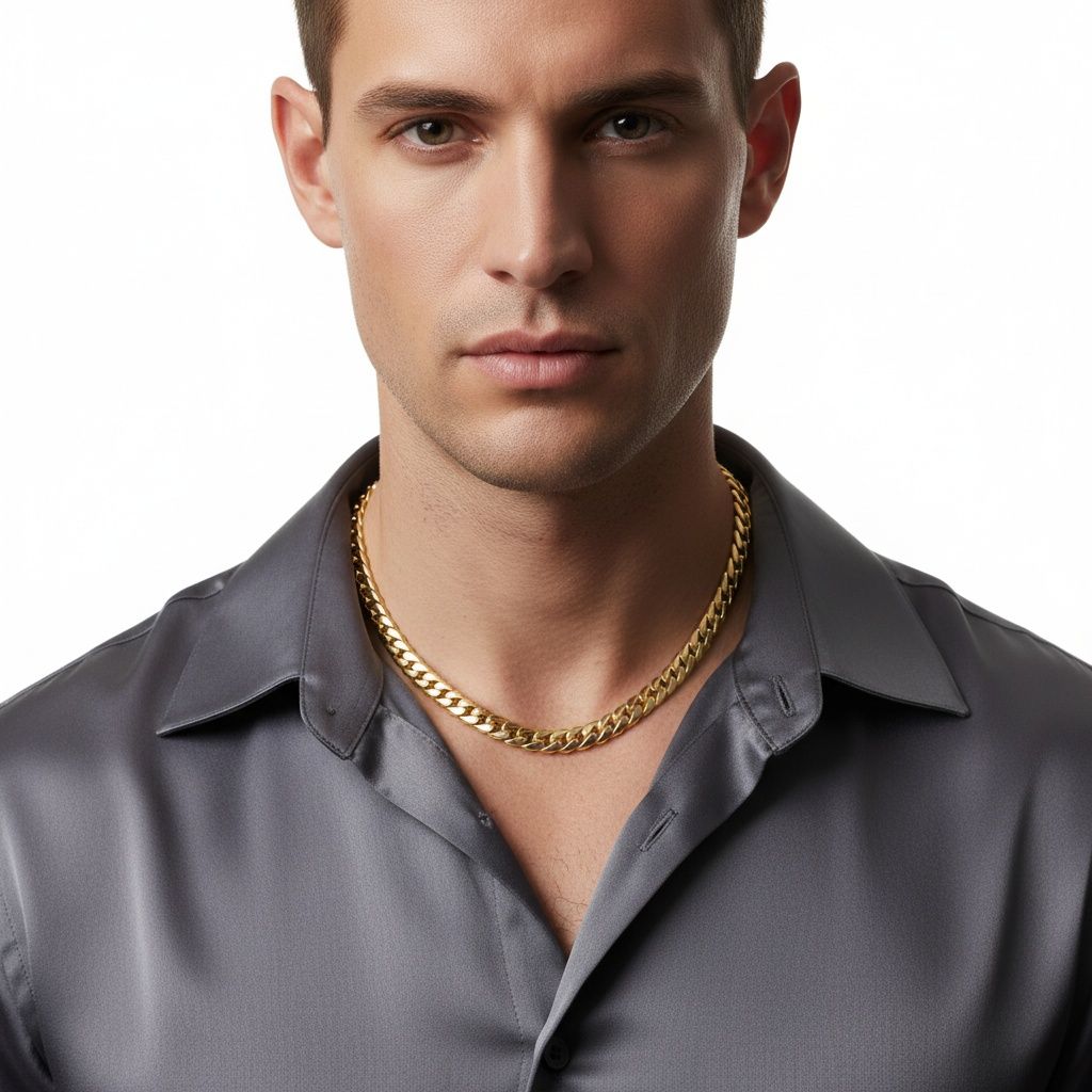 Mens 20in 10mm Gold 18K Stainless Steel Curb Chain
