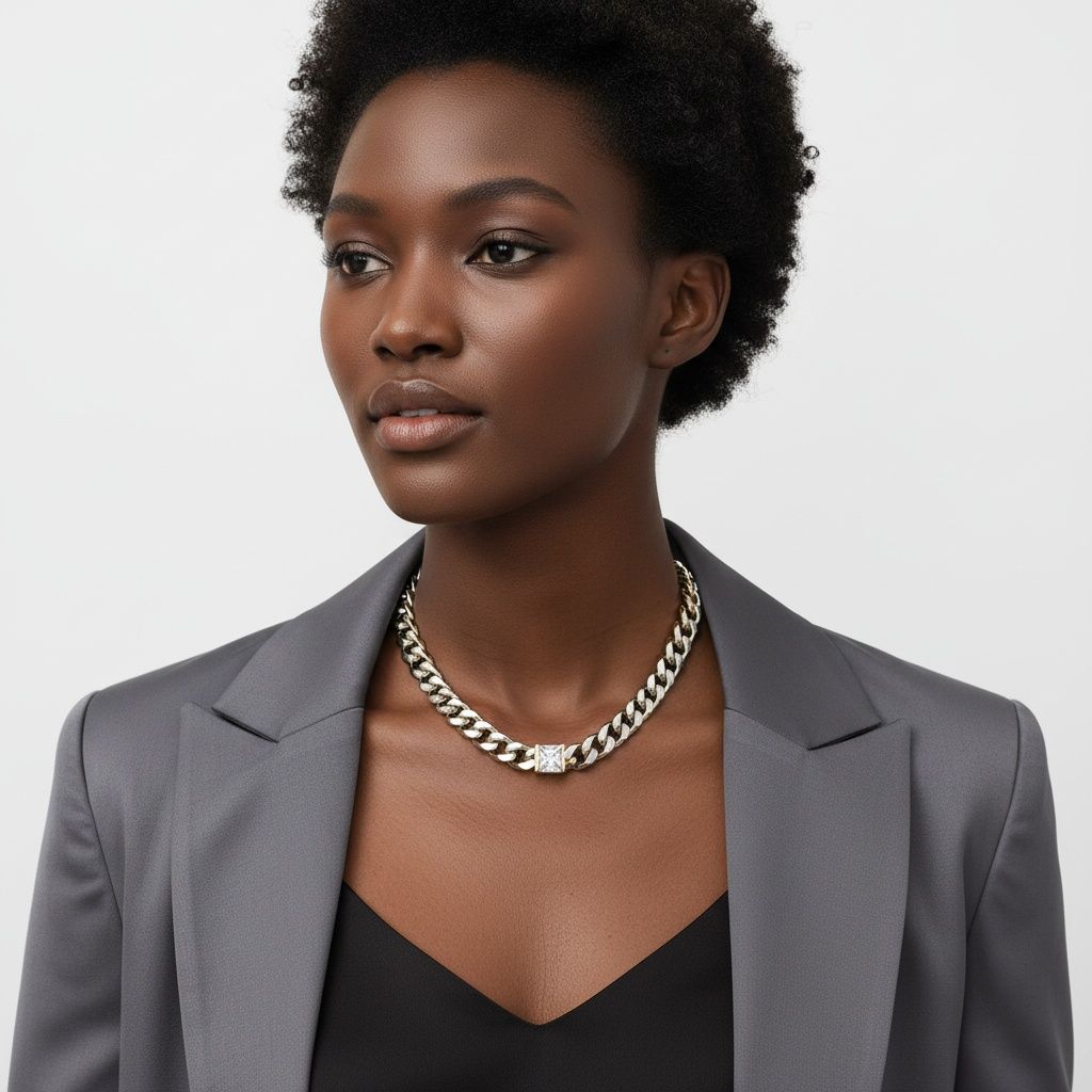 Stainless  Steel Princess CZ Cuban Chain Necklace