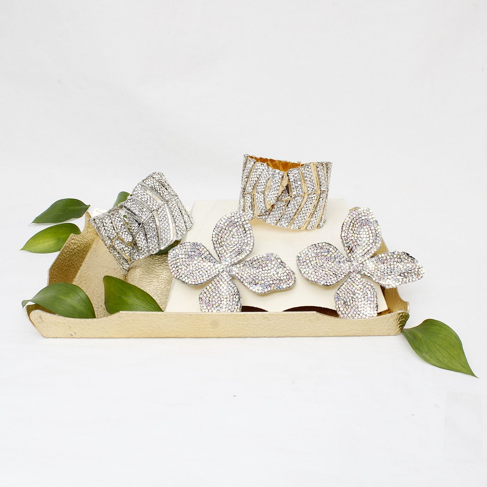 Cuff Garden Chic Encrusted Silver Leaf Bracelet