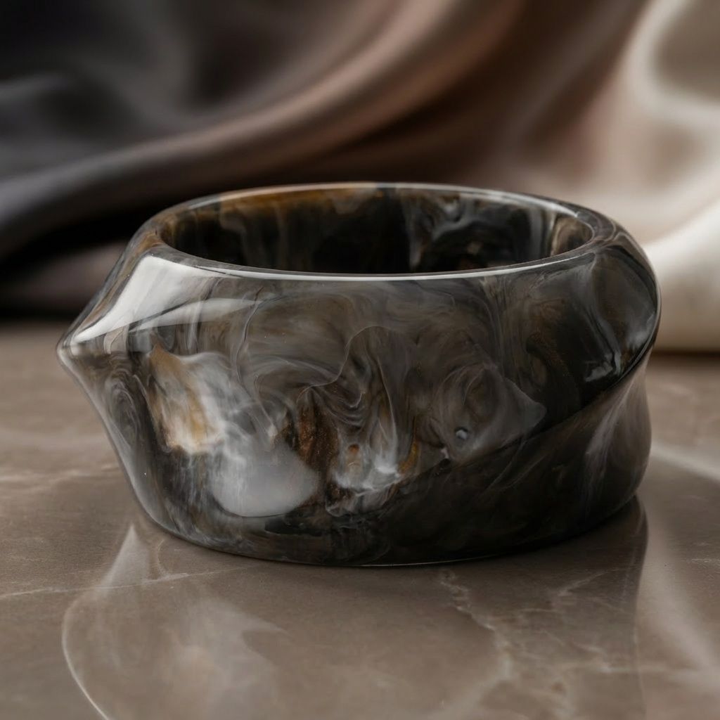 Bangle Vintage Black Resin Wavy Chunky Bracelet