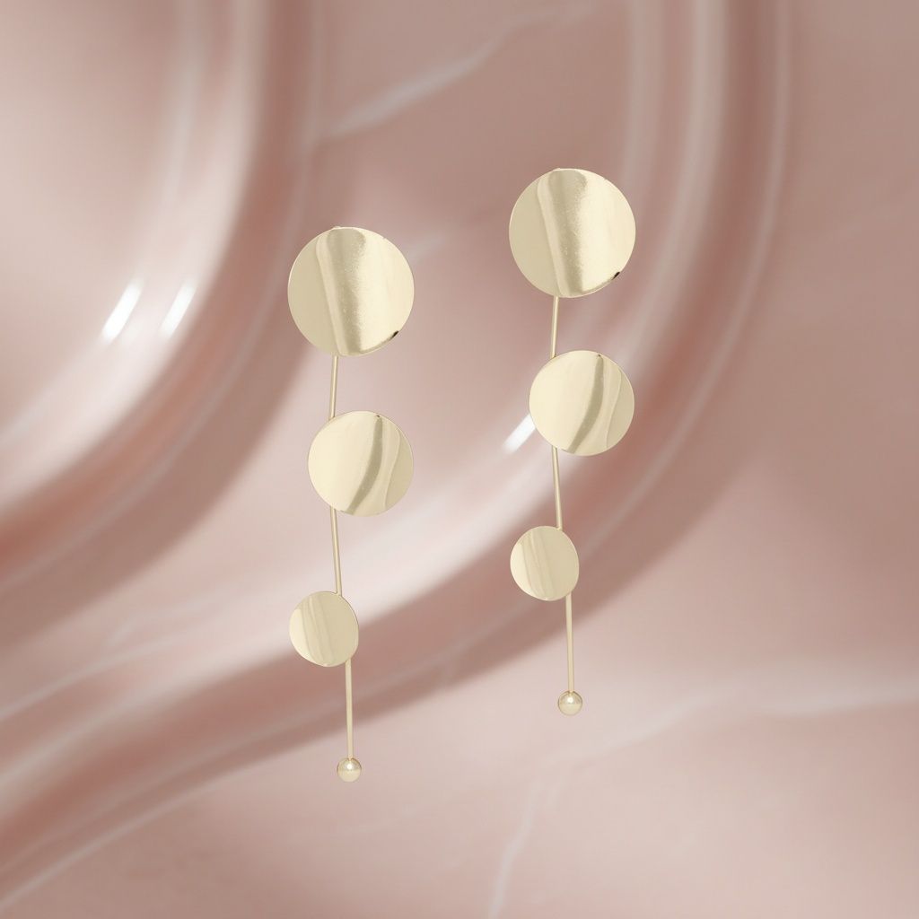 Dangle Graduated Curved Gold Disc Long Earrings