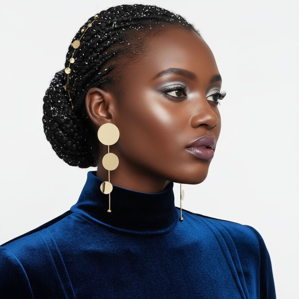 Dangle Graduated Curved Gold Disc Long Earrings