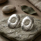 Stud Brushed Silver Hammered Domed Oval Earrings
