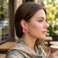 Chunky Pink Translucent Square Stud Earrings