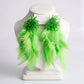 Green Beaded Cluster Long Feather Drop Earrings