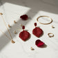 Drop Red Rhinestone Encrusted Leaf Earrings