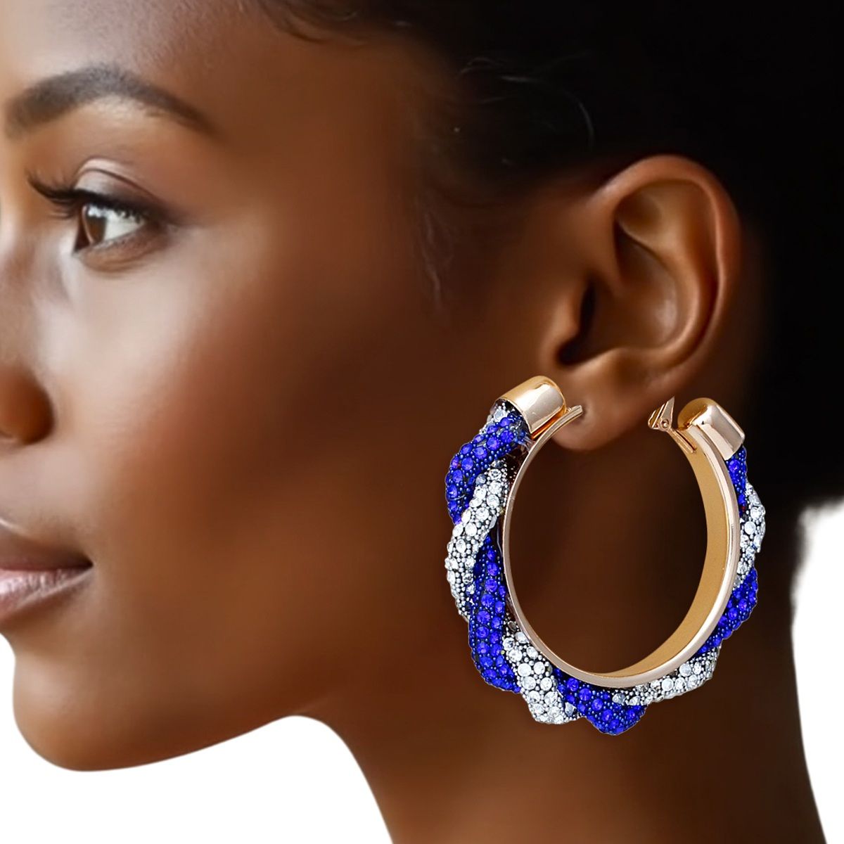 Sorority Vibrant Blue Clear Twisted Tube Hoops