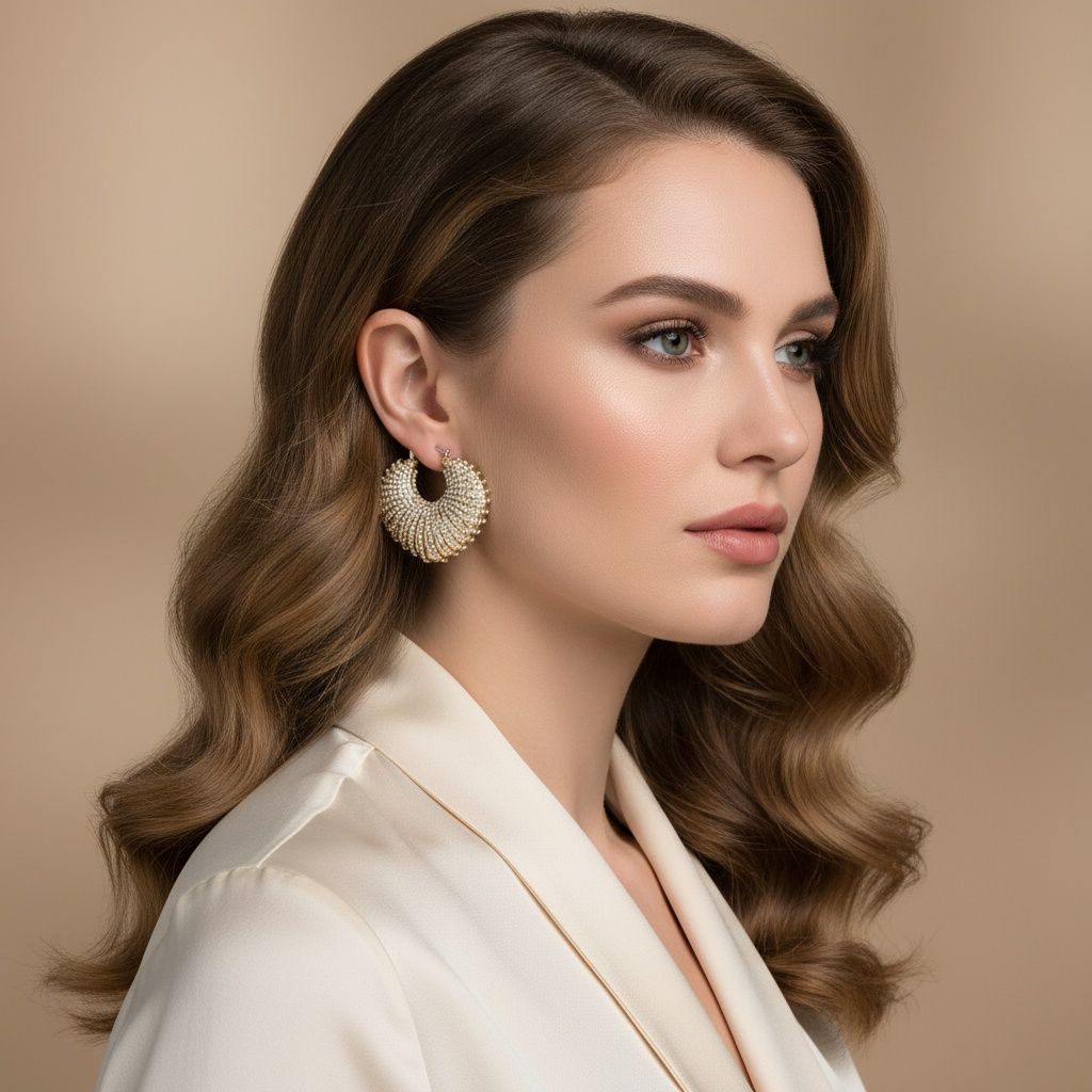 Hoop Croissant Shaped Aurbo Stone Striped Earrings