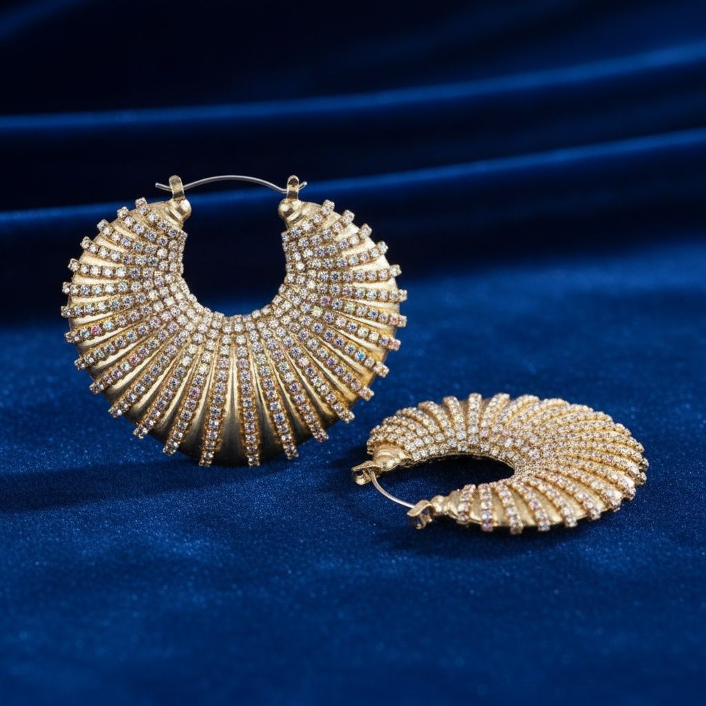 Hoop Croissant Shaped Aurbo Stone Striped Earrings