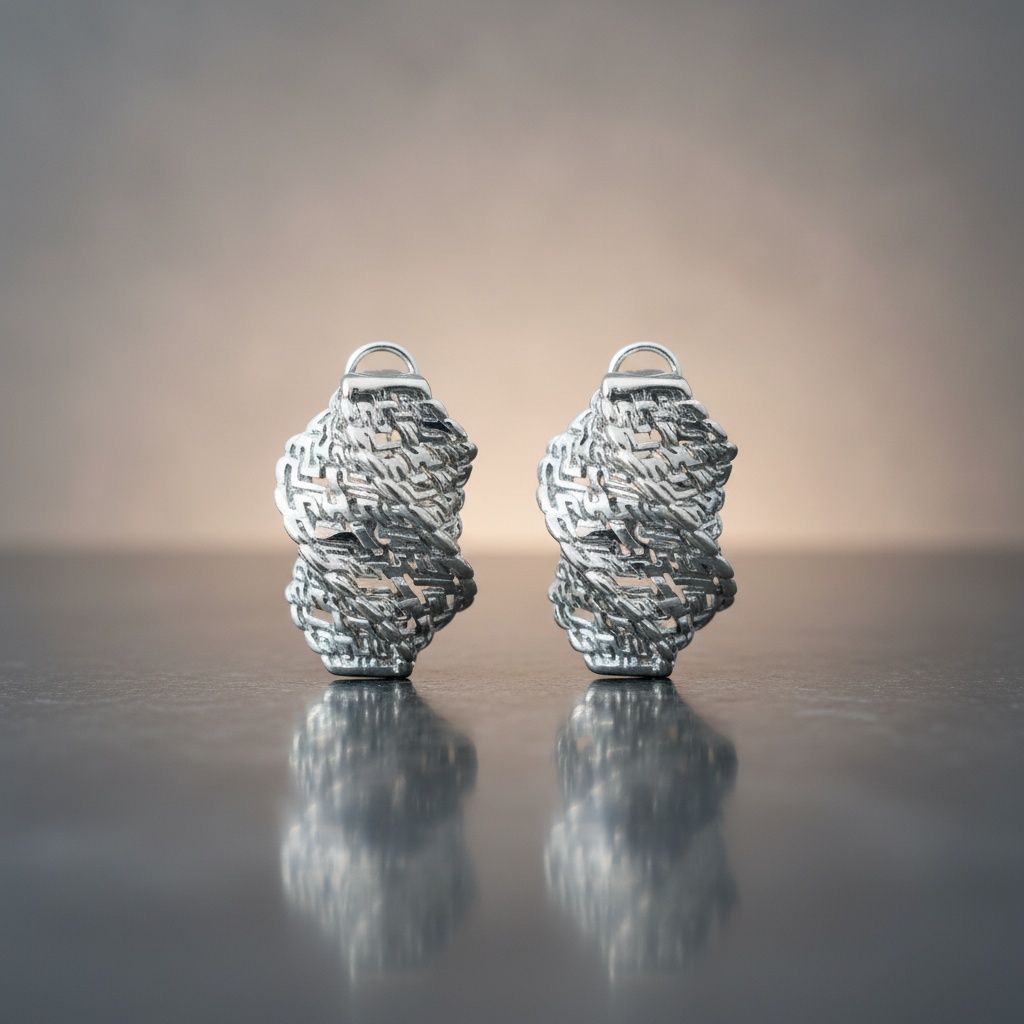 Stud Silver Brass Woven Twist Hinge Clip Earrings