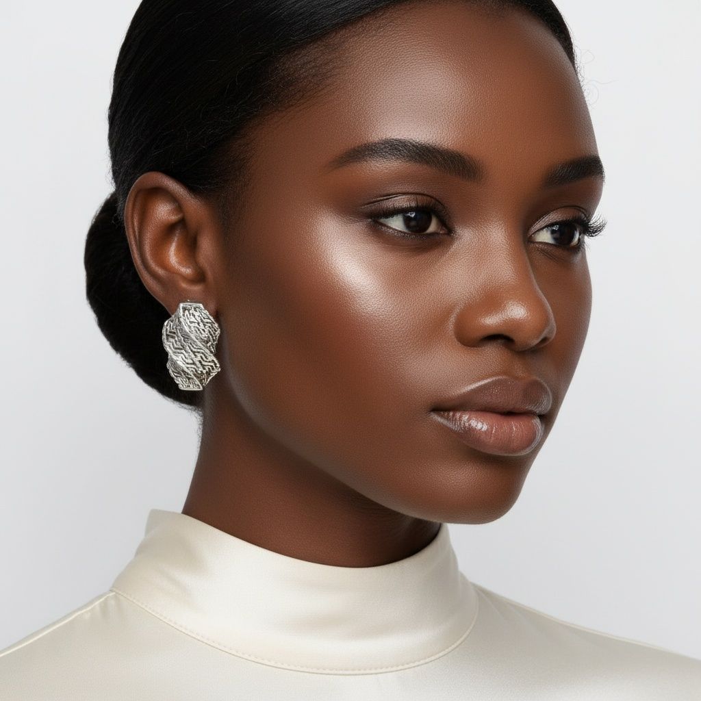 Stud Silver Brass Woven Twist Hinge Clip Earrings