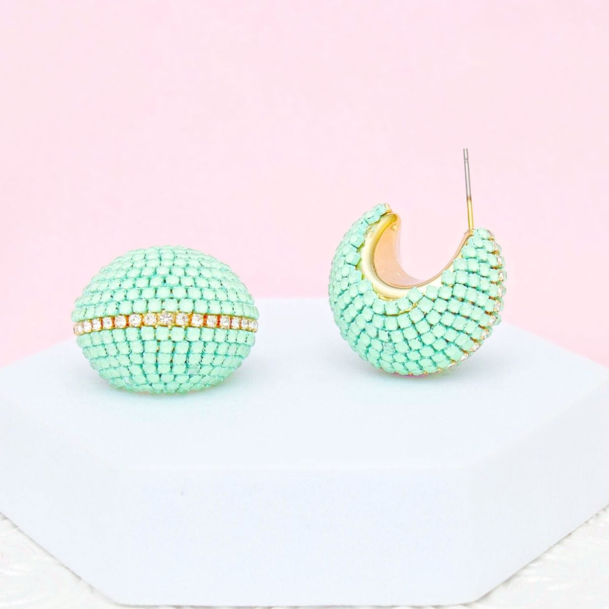 Hoop Trendy Pastel Mint Dazzling Wide Earrings