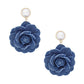 Drop Denim Dimensional Flower Pearl Earrings
