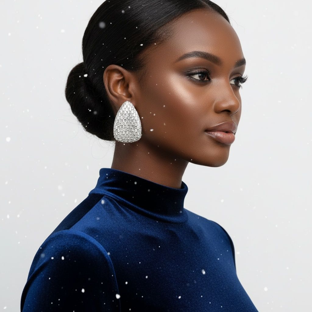 Stud Oversized Domed Teardrop Silver Stone Earrings