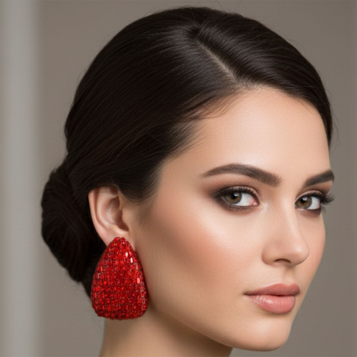 Stud Oversized Domed Teardrop Red Stone Earrings