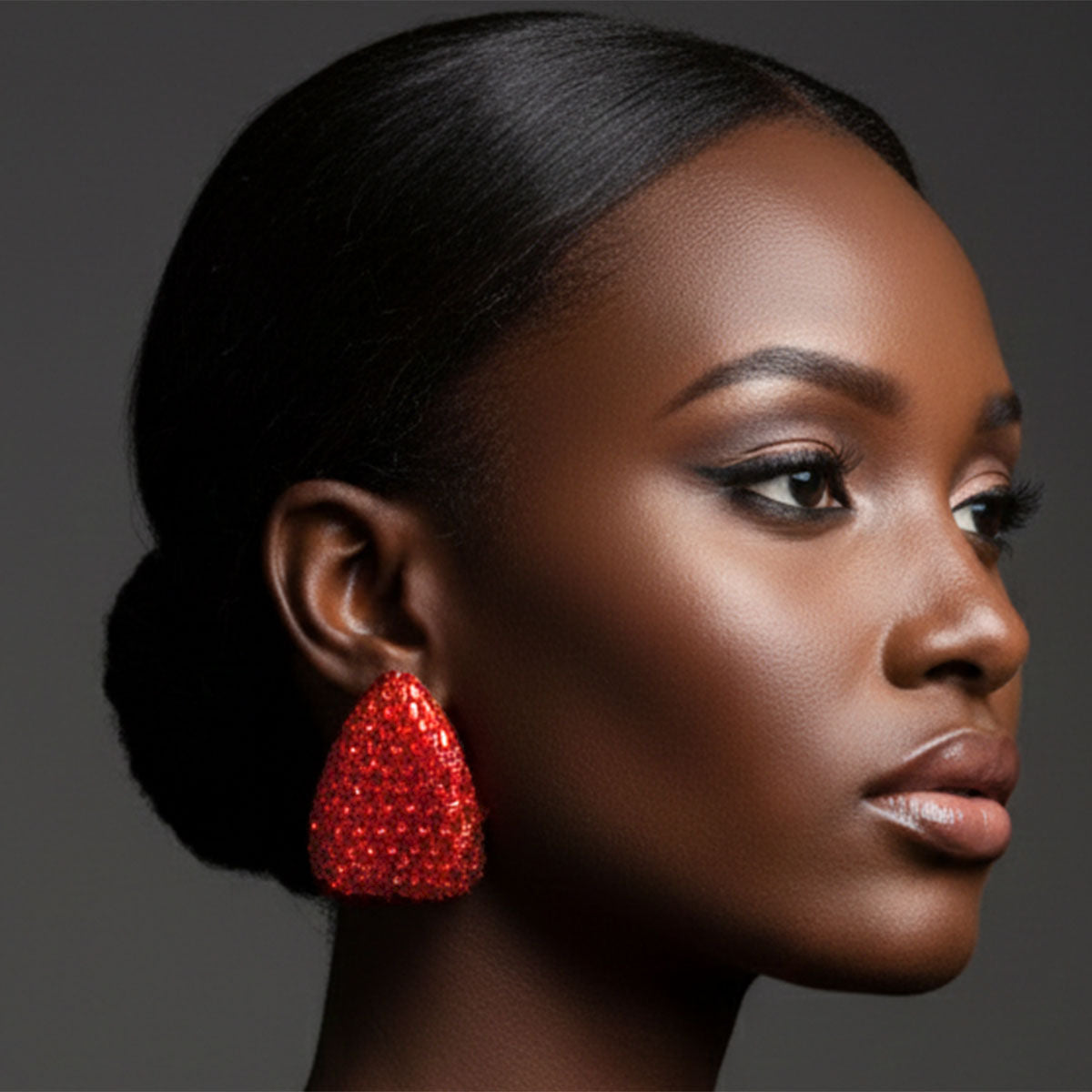 Stud Oversized Domed Teardrop Red Stone Earrings