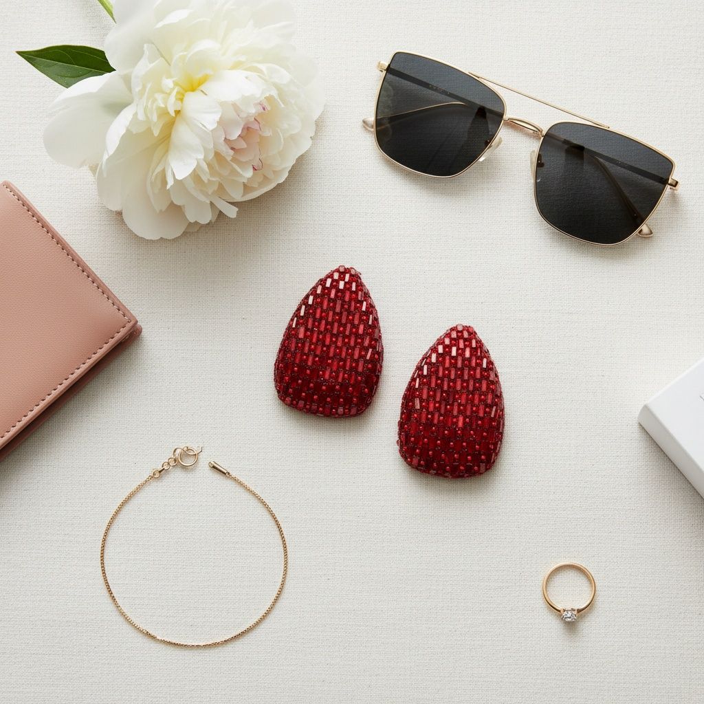 Stud Oversized Domed Teardrop Red Stone Earrings