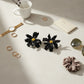 Stud Black Flower Oversized Wavy Petal Earrings