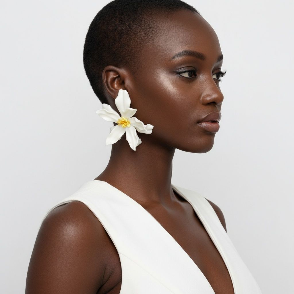 Stud Cream Flower Oversized Wavy Petal Earrings