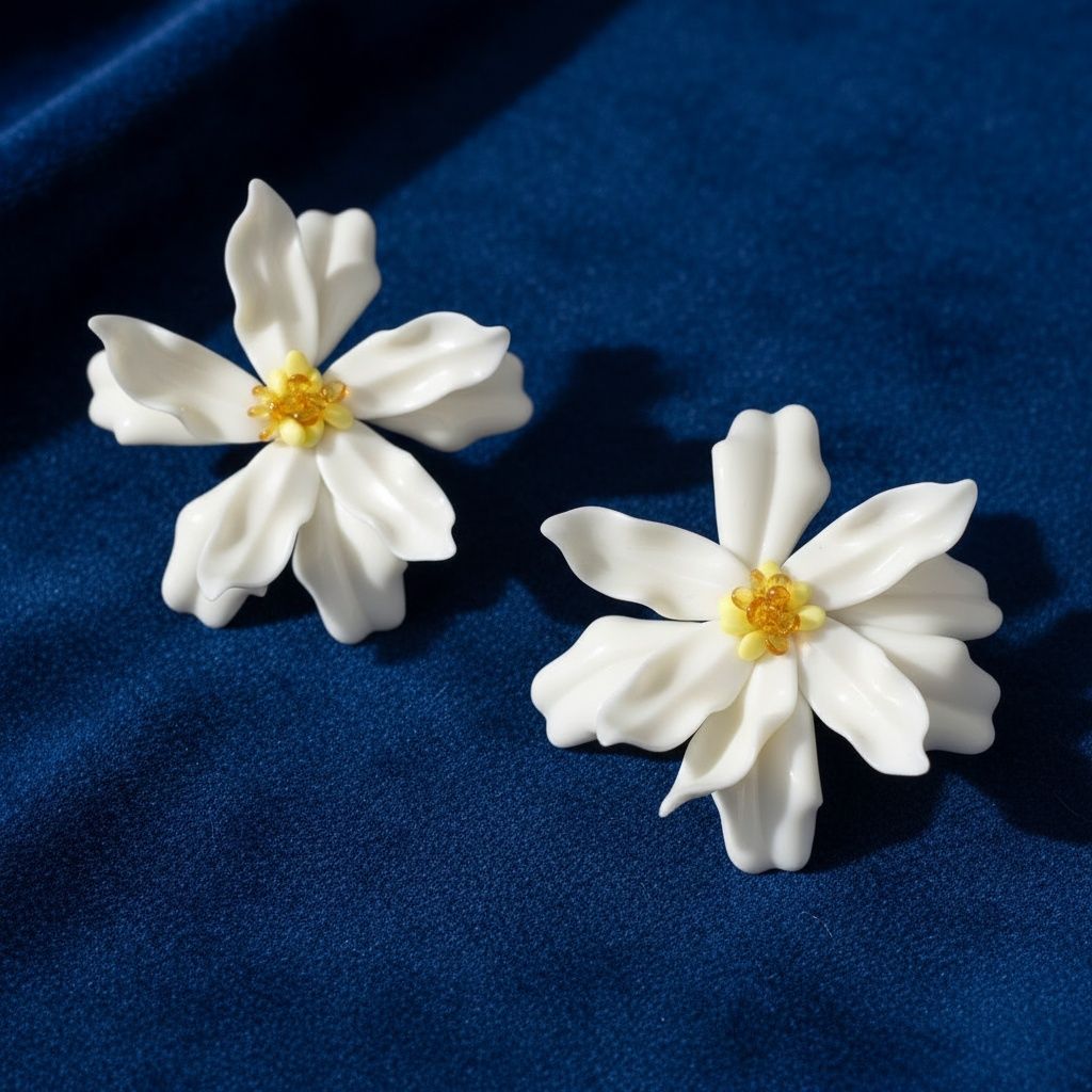 Stud Cream Flower Oversized Wavy Petal Earrings