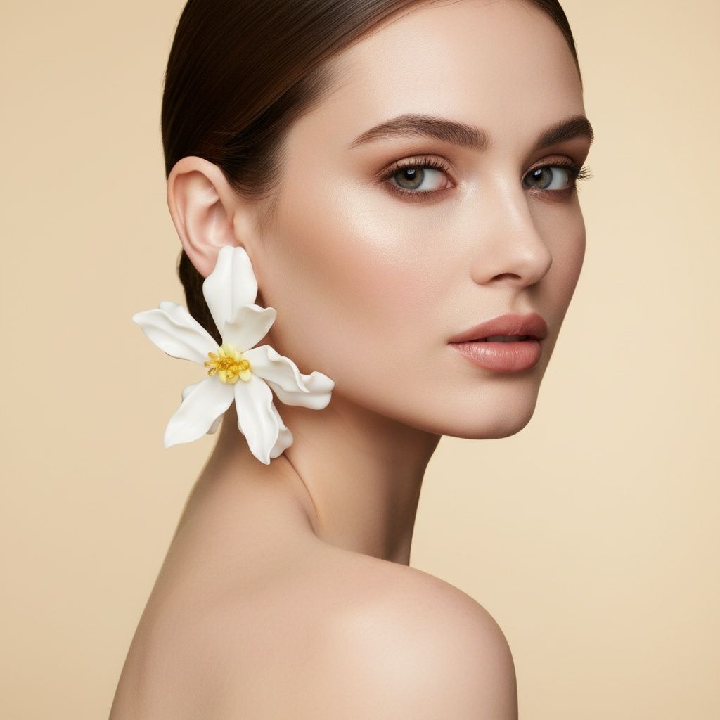 Stud Cream Flower Oversized Wavy Petal Earrings